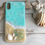 iPhoneX 夏シェル&シーグラス エメラルド
