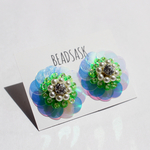 クリアスパンコールフラワーピアス  "ネオングリーン②"