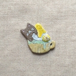 レモンかき氷と黒猫ちゃん♪ブローチ
