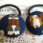 クルミボタンのヘアゴム(大)２点セット　(柴ワンコお尻ちゃん　青)