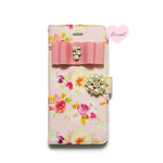 ♡名入れ対応♡iPhone X/iPhone8/iPhone8Plus/iPhone7/iPhone7Plus/iPhone6 手帳型ケース ピンクフラワーシャワー02×ビジューリボン×パールビジュー