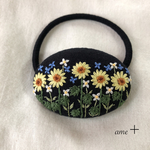 ひまわり畑 刺繍ヘアゴム5.5 ブローチへ変更可能☆