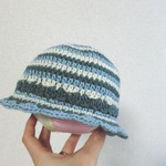 ★e様ご予約品★ボーダーのつば付きベビー帽子　41cm