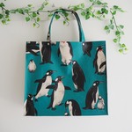 ペンギンの群れ！ラミネートバッグ　グリーン　Ｌサイズ