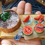 🍉🎇🎋‼️❤️日本の夏  すいかセット💕🌌🍹 💗🌷🌼🌿🍀  ミニチュア  ドールハウス カフェ 和食 ランチ すいか パフェ      