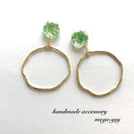 ドライフラワーgreen❁︎変形ringピアス