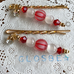 SALE レッド系ビジューキャンディヘアピン