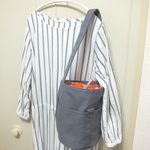 円柱バッグＳ〈肩1〉　帆布　グレー×古布