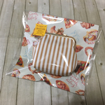＊SALE＊ぷっくり【ベージュストライプ×ベーカリー】がま口ポーチ M