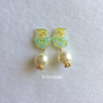 手描き♡爽やかチェックのポッケインコピアス