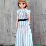 Sale! 半袖ギャザーブラウスのセットアップ　ストライプオフホワイト＊リカちゃん