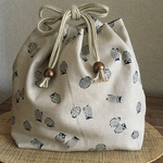 フクロウ和風柄巾着＆お弁当袋(Mサイズ)