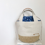 【専用出品】natural×生成り 麻かごラウンドトート size M 巾着デニムリボン