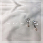 クリアカラーのお花のイヤリング(silver)