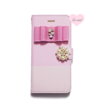 ♡名入れ対応商品♡全機種対応 手帳型ケース ピンク/ピンク バイカラー×ビジューリボン×パールビジュー