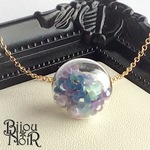 紫陽花のガラスドームネックレス【青系】