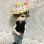 麦わら帽子:ピンク花