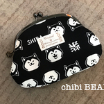 和柄 柴犬のがま口ポーチ♪(黒)