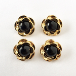   【4個】15mm  ブラックフラワー ボタン