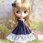 小さいドットのワンピース  ネイビー  1/6ドール用