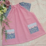 スカラップポケットのキッズ用半袖スモック☆size100