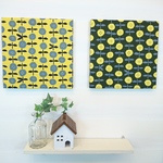まんまるフラワー(イエロー&グリーン)ファブリックパネル 2枚セット  30cm×30cm 