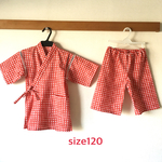 size120☆赤☆リップルギンガム甚平