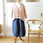 インディゴリネンデニム裾タックパンツ