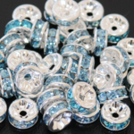 5mm 50個 平ロンデル スペーサー シルバー台座 アクアマリン パワーストン ブレスレット ハンドメイド パーツ