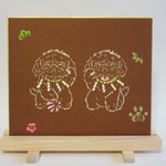 切り絵色紙　トイプードル招き犬