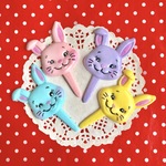 再入荷★レトロポップ★ヴィンテージ★ニッコリうさぎのケーキトッパー★4色セット