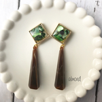 グリーン×ブラウン ロング大ぶりピアス・樹脂ピアス・イヤリング