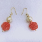 🌹珊瑚色の薔薇とコットンパール🌹