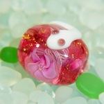 花に白蛇　金赤マーブル金箔散らし　（花・ピンク）
