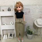リカちゃん   ドール服♡ボートネック黒トップス＆太ベルトチノスカート♡リアルクローズ
