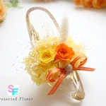 シンデレラのガラスの靴クリアゴールド花プリザーブドフラワー結婚式イエロー薔薇ケース付オレンジ黄色ブリザードフラワー敬老の日ウェディング誕生日SALE結婚祝い退職祝い激安セール敬老の日