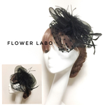 【Veil Rose】帽子みたいなヘッドアクセ＊チュールとフェザーのブラックヘッドドレス♥
