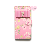 ♡名入れ対応♡iPhoneXR/iPhone X/iPhone8/iPhone8Plus/iPhone7/iPhone7Plus/iPhoneSE 手帳型ケース ピンクベースローズ×ビジューリボン