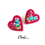 【中】ハート花柄刺繍ピアス/イヤリング
