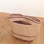 茶色のライン入り麻ひもかごミニバッグ