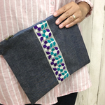刺繍リボンと岡山デニムのポシェット  ブルーリボン