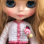 ブライス、リカちゃんサイズカーディガン(白&ピンク)