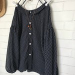 sale20%off::送料無料:綿シフォンネイビードット片落ちチビ襟ブラウス前後可::😊￥5900➡￥4720
