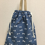 体操着入れやお着替え袋などに便利な持ち手つき巾着☆薄デニムリボン☆