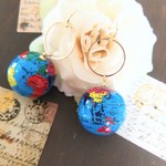 【再販】vintage★地球儀のフープイヤリング＜ブルー×ゴールド＞