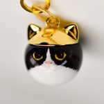 受注生産 ニャンコバッグチャーム『猫王子』ゴールデン白黒猫 ハチワレ