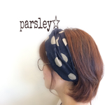 コットンリネンなヘアバンド☆手書きドット