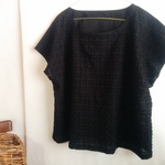 コットンプルメリア刺繍フレンチスリーブプルオーバー　黒