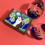 原画●月夜のハチワレ猫のミニミニ木箱●イラスト●絵画●アート