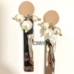 ミルクティー×パール×変形バーピアス